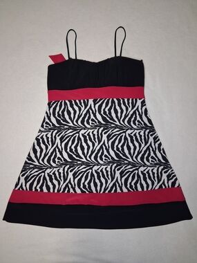Oasis Y2K Black, White & Pink Zebra Print Spaghetti Strap Dress